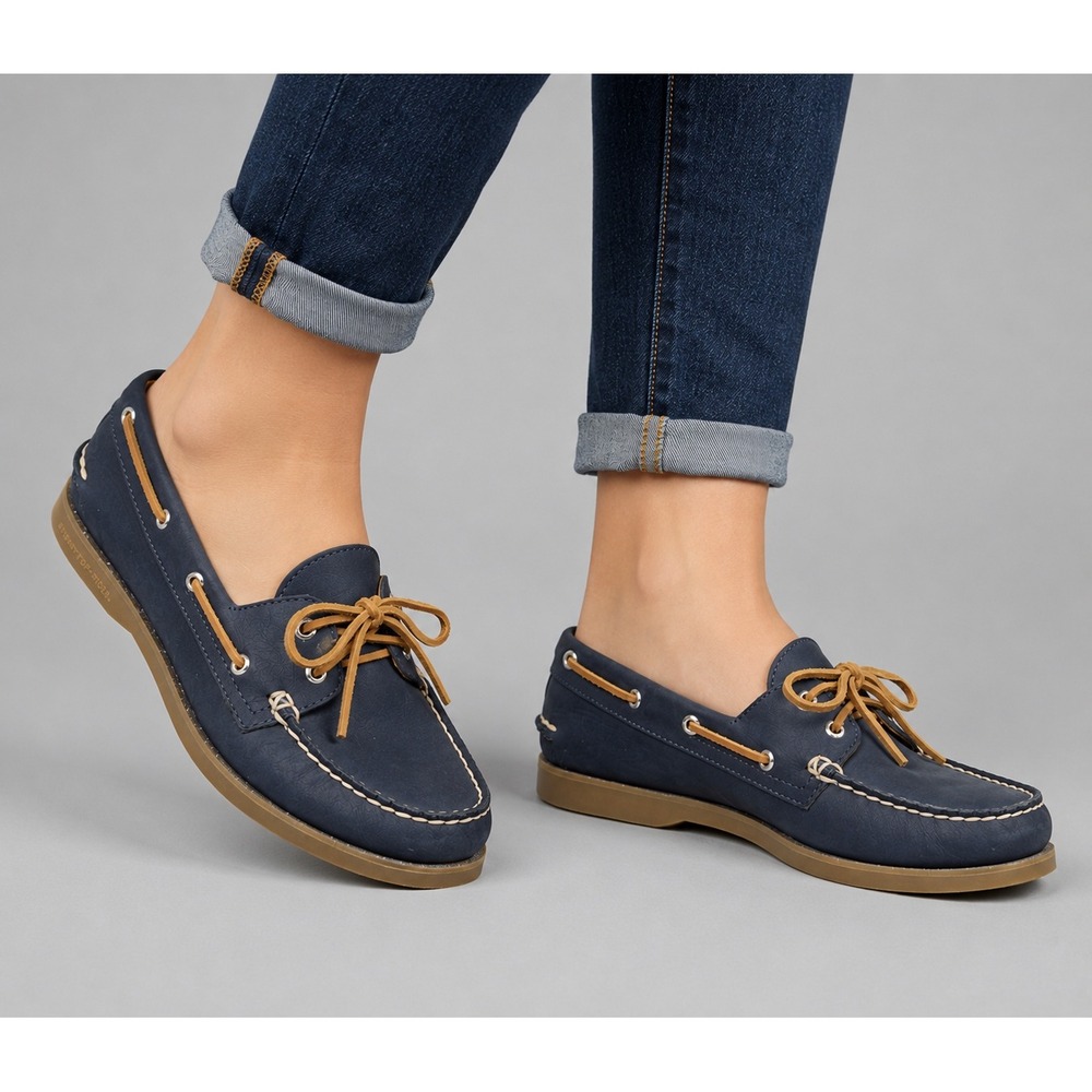 Sperry Top-Sider Gold Cup Women's 9M Navy Leather Boat Shoes Tan Laces